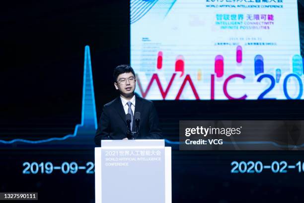 Xu Li, co-founder and CEO of SenseTime, speaks at the opening ceremony of 2021 World Artificial Intelligence Conference at Shanghai World Expo Center...