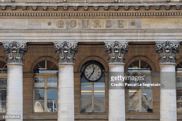 The Paris Stock Exchange facade is seen on November 14, 2011 in Paris, France. Following the austerity package that lead to the resignation of...