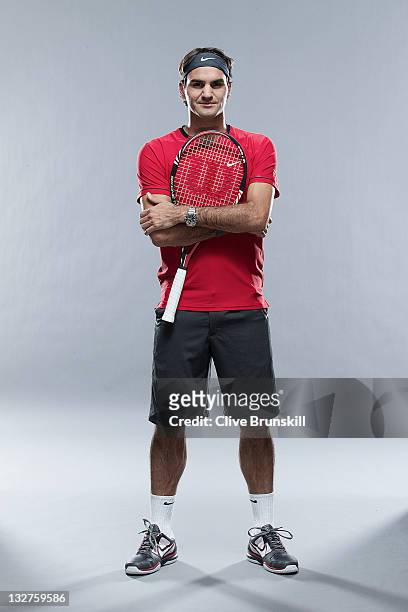 Roger Federer of Switzerland poses during the ATP Mens Tennis portrait session at the Indian Wells Tennis Club on March 8, 2011 in Palm Springs,...