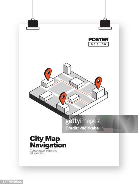 city map navigation concept isometric web banner, three dimensional design for posters, covers and banners - isometric world map stock illustrations