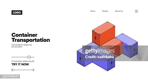 Container Example Poster Container Transportation Concept Isometric Web Banner Three Dimensional ...