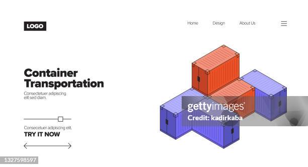 container transportation concept isometric web banner, three dimensional design for posters, covers and banners - cargo plane loading stock illustrations