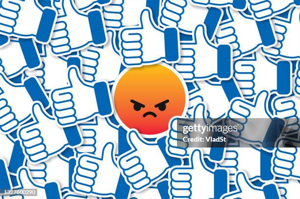 social media contrary position angry emoticon attitude trolling against the crowd - frowning stock illustrations