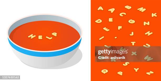 alphabet soup kit - alphabet soup font stock illustrations