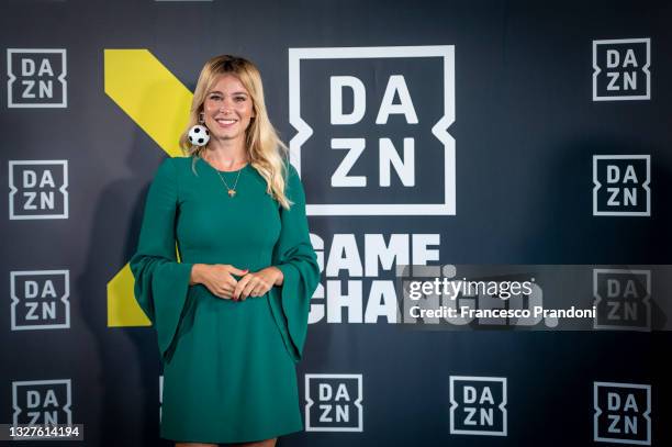 Diletta Leotta attends at DAZN "Game.Changed." Press Conference on July 08, 2021 in Milan, Italy.