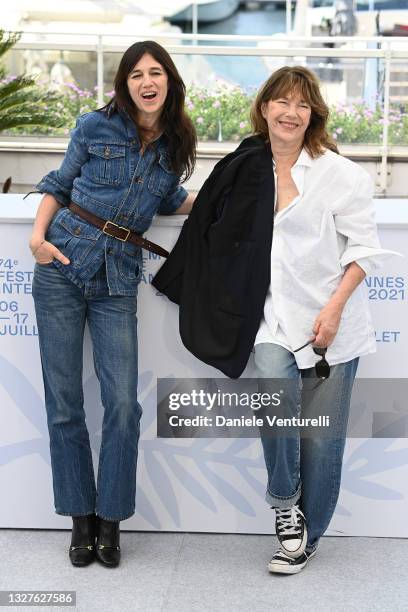 Charlotte Gainsbourg and Jane Birkin attend the "Jane Par Charlotte " photocall during the 74th annual Cannes Film Festival on July 08, 2021 in...