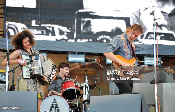 Arcade Fire, Win Butler, Régine Chassagne, Jeremy Gara, Rock Werchter Festival, Werchter, Belgium, 4 July 2010.