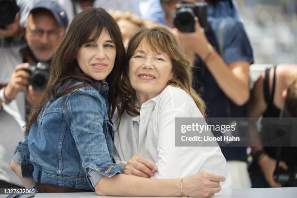 Jane Birkin and director Charlotte Gainsbourg attend the "Jane Par Charlotte " photocall during the 74th annual Cannes Film Festival on July 08, 2021...