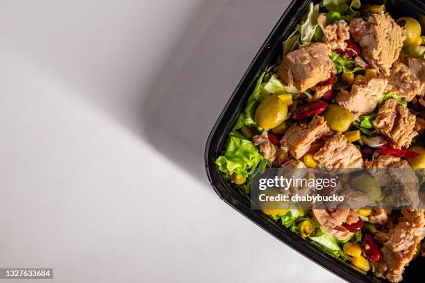 tasty tuna salad with vegetables - tuna salad stock pictures, royalty-free photos & images