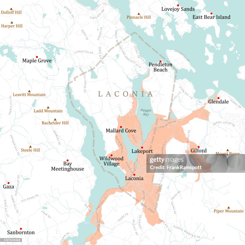 NH Belknap Laconia Vector Road Map