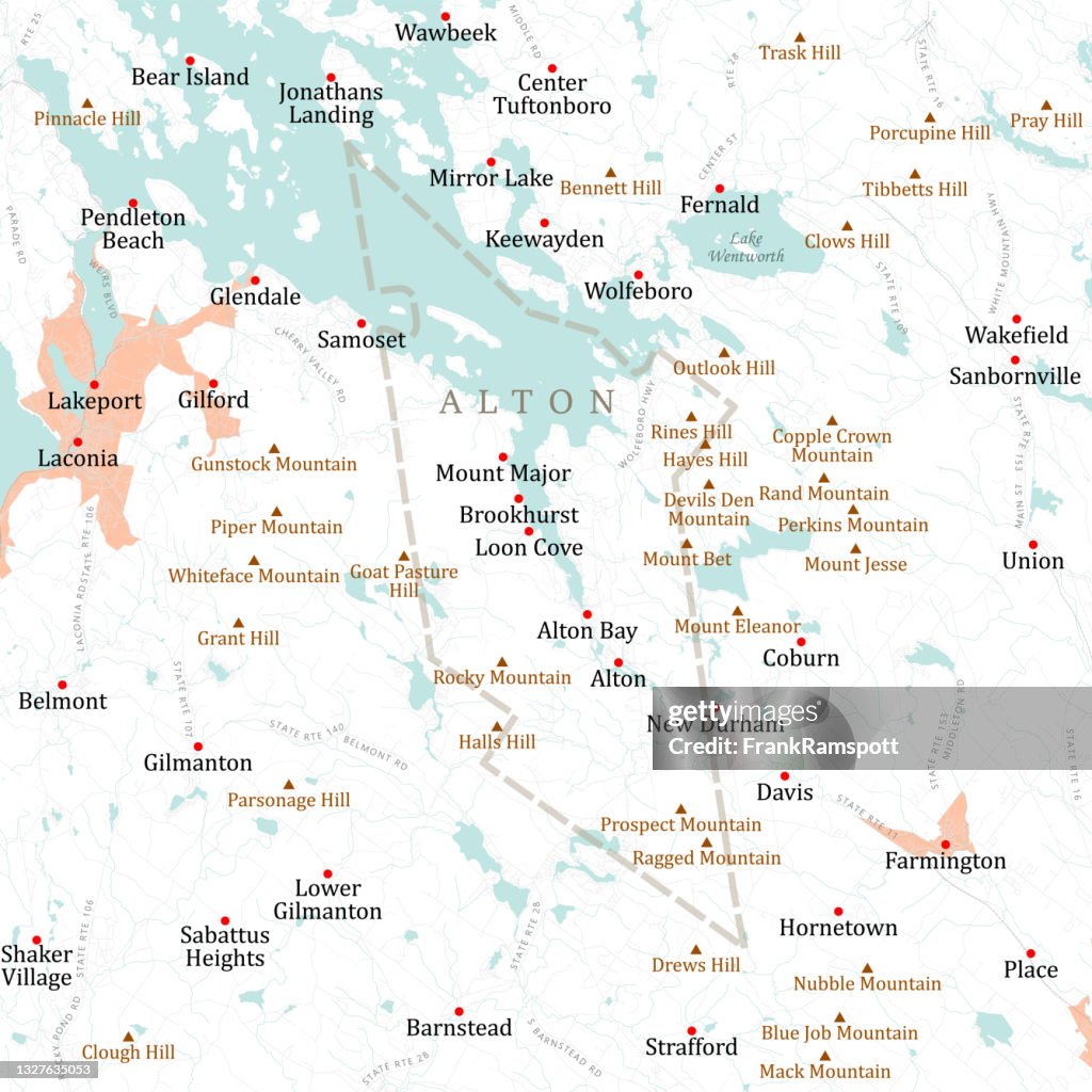 NH Belknap Alton Vector Road Map