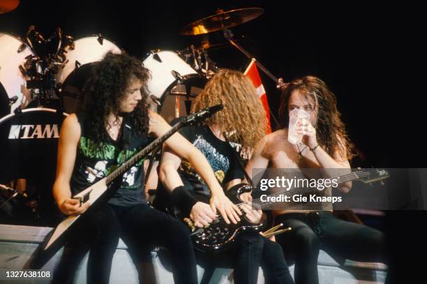 Metallica, Kirk Hammett, Jason Newsted, Lars Ulrich, Monsters of Rock Tour, Hasselt, Belgium, 30 August 1991.