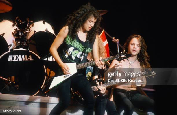 Metallica, Kirk Hammett, Jason Newsted, Lars Ulrich, Monsters of Rock Tour, Hasselt, Belgium, 30 August 1991.