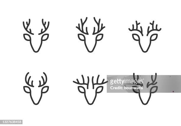 hirschkopf vektor logo icons editierbaren strich - jagdhorn stock-grafiken, -clipart, -cartoons und -symbole