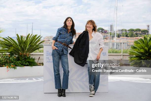 Charlotte Gainsbourg and Jane Birkin attend the "Jane Par Charlotte " photocall during the 74th annual Cannes Film Festival on July 08, 2021 in...