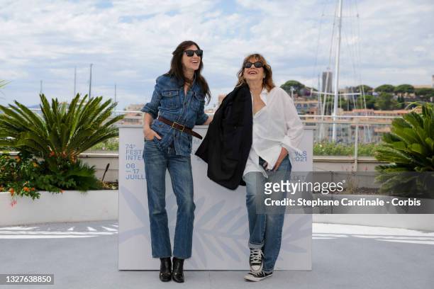 Charlotte Gainsbourg and Jane Birkin attend the "Jane Par Charlotte " photocall during the 74th annual Cannes Film Festival on July 08, 2021 in...