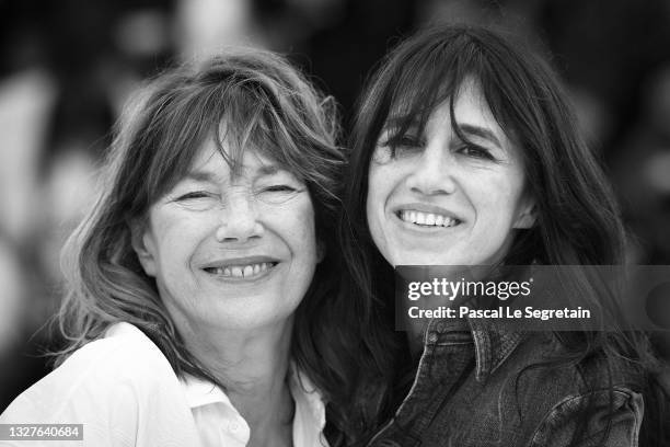 Jane Birkin and director Charlotte Gainsbourg attend the "Jane Par Charlotte " photocall during the 74th annual Cannes Film Festival on July 08, 2021...