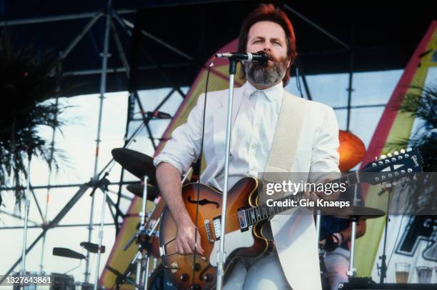 The Beach Boys, Carl Wilson playing a Gibson Memphis Limited ES-335 12 String guitar, Beach, Knokke, Belgium, 21 July 1987.