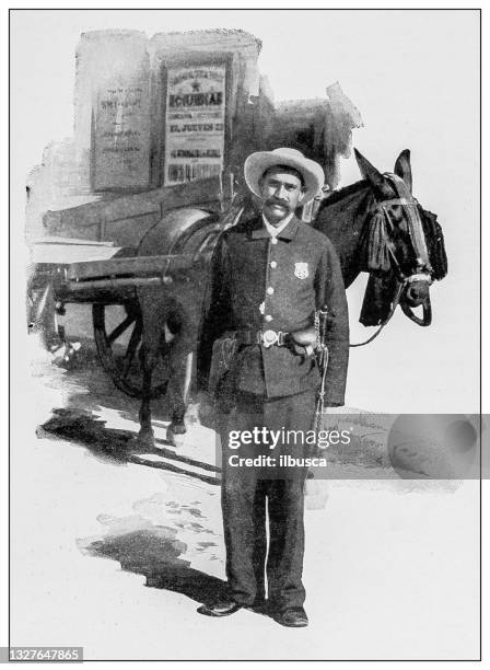 ilustraciones, imágenes clip art, dibujos animados e iconos de stock de fotografía antigua en blanco y negro: policía, la habana, cuba - cuban culture