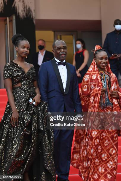 Rihane Khalil Alio, Director Mahamat-Saleh Haroun and Achouackh Abakar attend the "Lingui" screening during the 74th annual Cannes Film Festival on...