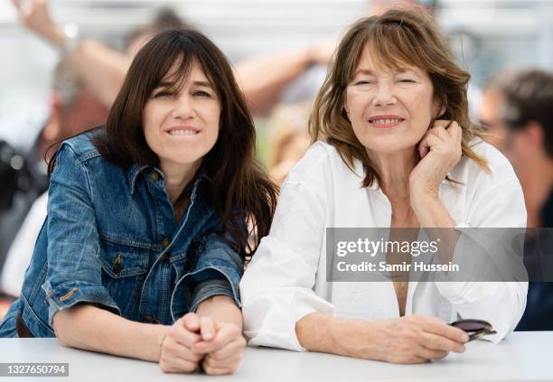 Charlotte Gainsbourg and Jane Birkin attend the "Jane Par Charlotte " photocall during the 74th annual Cannes Film Festival on July 08, 2021 in...