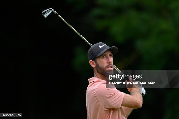 Romain Wattel of France plays his first shot on the 10th hole during Day One of Le Vaudreuil Golf Challenge at Golf PGA France du Vaudreuil on July...