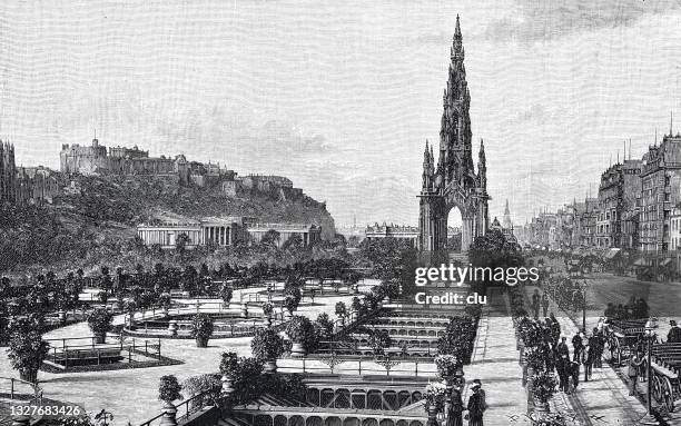 edinburgh, scotland, walter scott monument - past stock illustrations