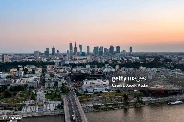 panorama of warsaw in poland - warsaw aerial stock pictures, royalty-free photos & images