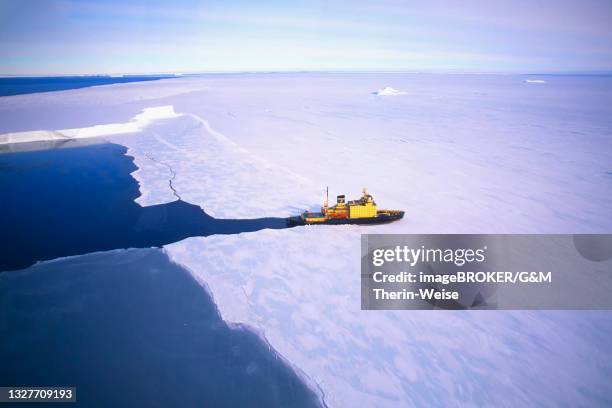 russian icebreaker kapitan khlebnikov making its way in the frozen sea near atka iceport or atka bay, weddell sea - ice breaker stock pictures, royalty-free photos & images