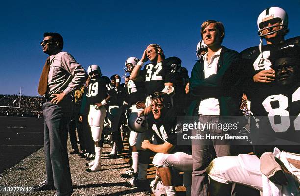 Former Penn State coach Joe Paterno is photographed with Penn State football team in 1973 at State College, Pennsylvania.