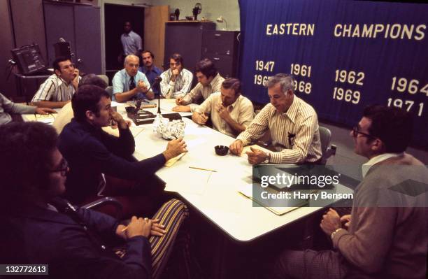 Former Penn State coach Joe Paterno is photographed with Penn State coaching staff in 1973 at State College, Pennsylvania.