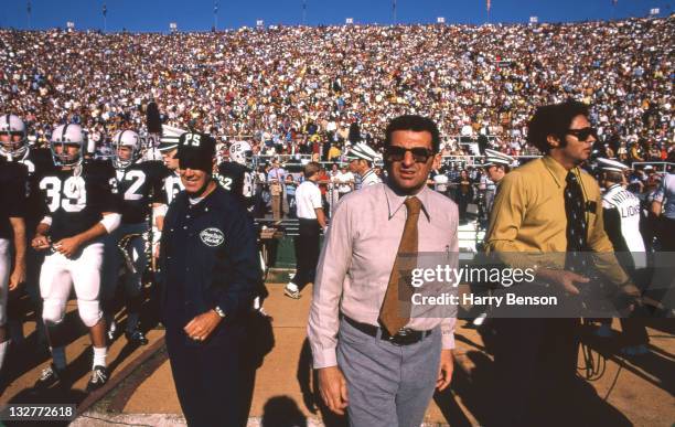 Former Penn State coach Joe Paterno is photographed with Penn State football team in 1973 at State College, Pennsylvania.