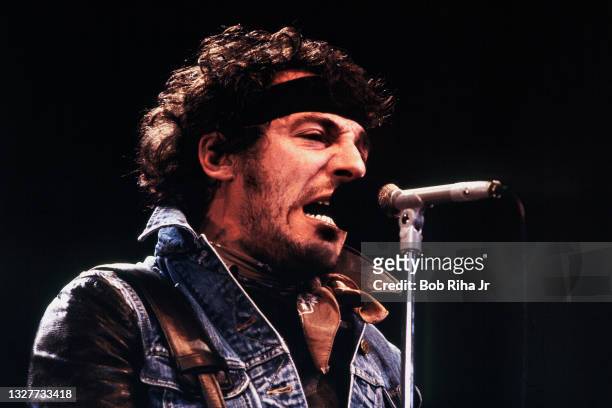 Bruce Springsteen and E Street Band perform during the last show of the " Born in the U.S.A. Tour", October 2, 1985 in Los Angeles, California.