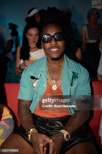 Rapper Ace Hood poses in the front row at Faena Forum on July 08, 2021 in Miami Beach, Florida.