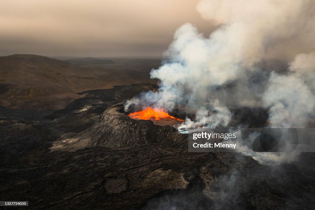 Erupting Fagradalsfjall Volcano on Iceland