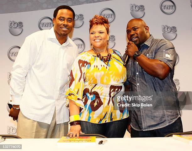 Actors Lamman Rucker, Tamela Mann and David Mann of the TBS show "Meet the Browns" attend the TNT: 2011 Essence Festival - Day 1 on July 1, 2011 in...