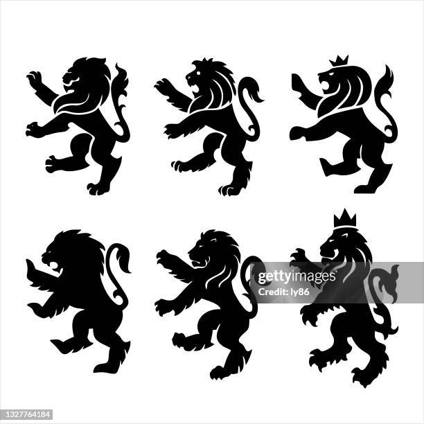 bildbanksillustrationer, clip art samt tecknat material och ikoner med heraldry lions - lejon