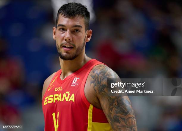 Willy Hernangomez of Spain looks on during an international basketball friendly match between Spain and France at Martin Carpena Arena on July 08,...