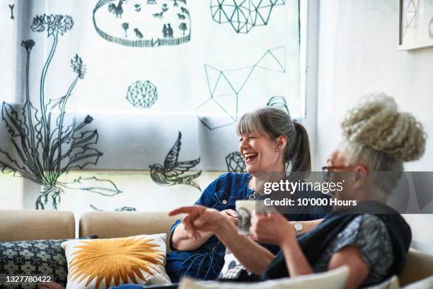 two women having coffee break at home - memorial day remembrance fotografías e imágenes de stock