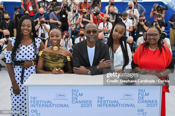 Bria Gomdigue, Achouackh Abakar Souleymane, Mahamat-Saleh Haroun, Rihane Khalil Alio and Hadje Fatime Ngoua attend the "Lingui" photocall during the...