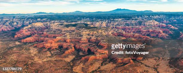 aerial panorama over sedona red rock mountain country arizona usa - flagstaff arizona stock pictures, royalty-free photos & images
