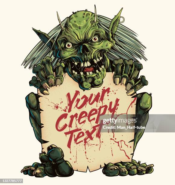 halloween zombie sign illustration - troll fictional character stock illustrations
