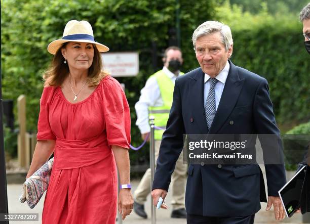 Carole Middleton and Michael Middleton attend day 11 of the Wimbledon Tennis Championships at the All England Lawn Tennis and Croquet Club on July...