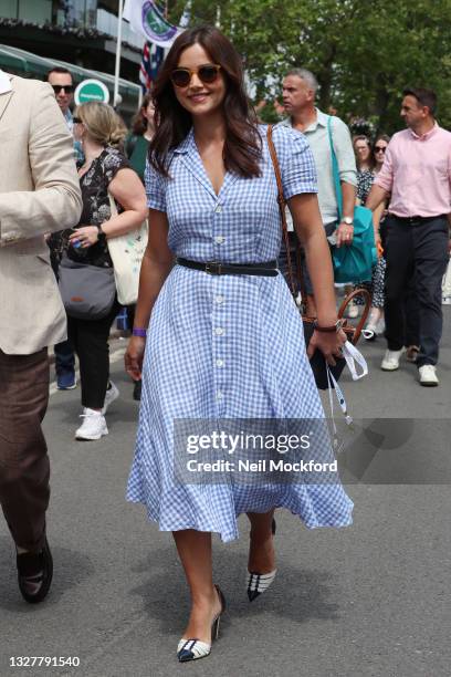 Jenna Coleman attends Wimbledon Championships Tennis Tournament Day 11 at All England Lawn Tennis and Croquet Club on July 09, 2021 in London,...