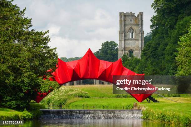 Bridged, a contemporary installation by artist Steve Messam that spans the river Skell at Fountains Abbey on July 09, 2021 in Ripon, England....