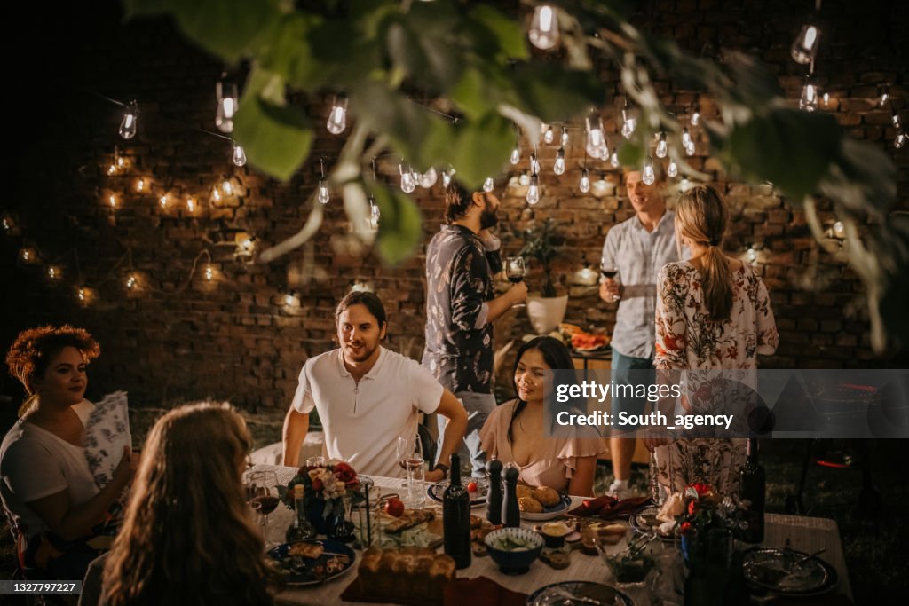 Dinner party in back yard