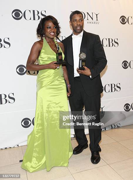 Actress Viola Davis and Denzel Washington attend the 64th Annual Tony Awards at The Sports Club/LA on June 13, 2010 in New York City.