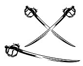 antique sabre sword blade black and white vector design set