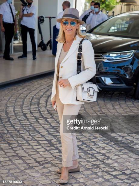 Laurence Ferrari is seen at the Martinez Hotel during the 74th annual Cannes Film Festival on July 09, 2021 in Cannes, France.