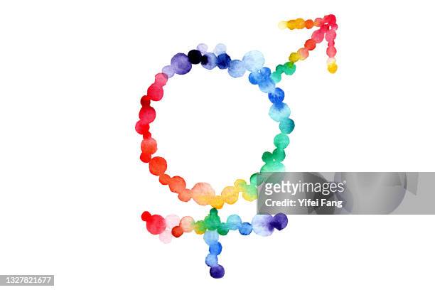 watercolor illustration of ransgender symbol in rainbow color"n - gender symbol stock pictures, royalty-free photos & images